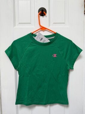Champion Green Tee with Pink Logo Size Small